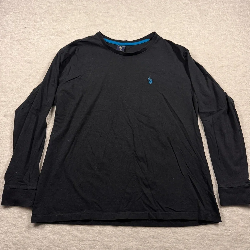 US Polo‎ Assn Mens Long Sleeve T-Shirt Black Crew Neck Cotton Logo Large